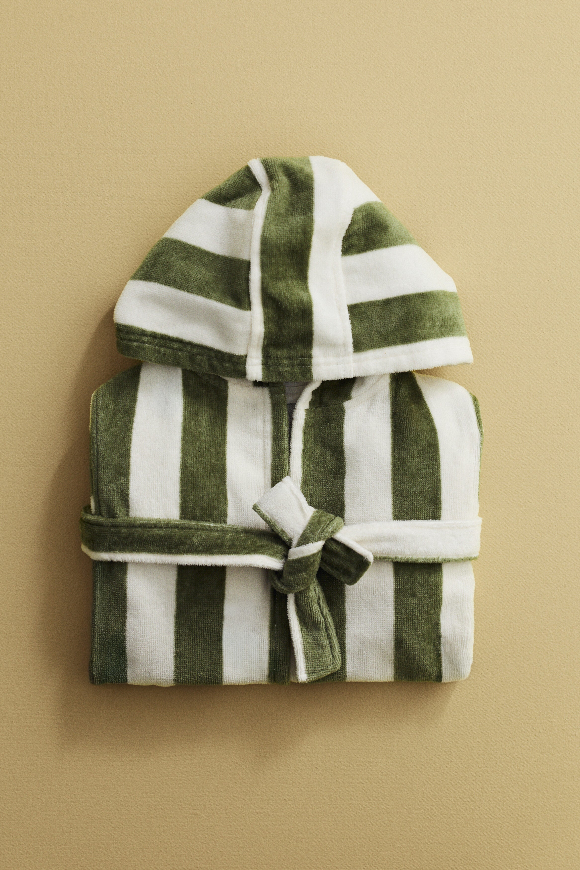 Cotton terry dressing gown - Green White Striped / 8-10 Years