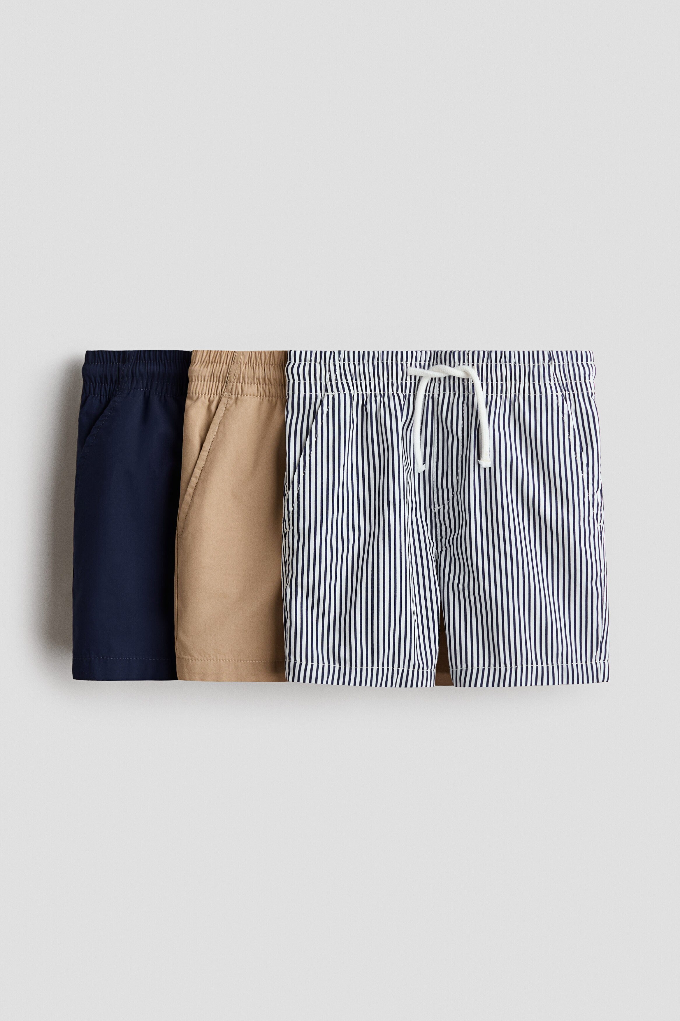 3-pack cotton shorts - Beige Striped 0 / 1.5-2 Years