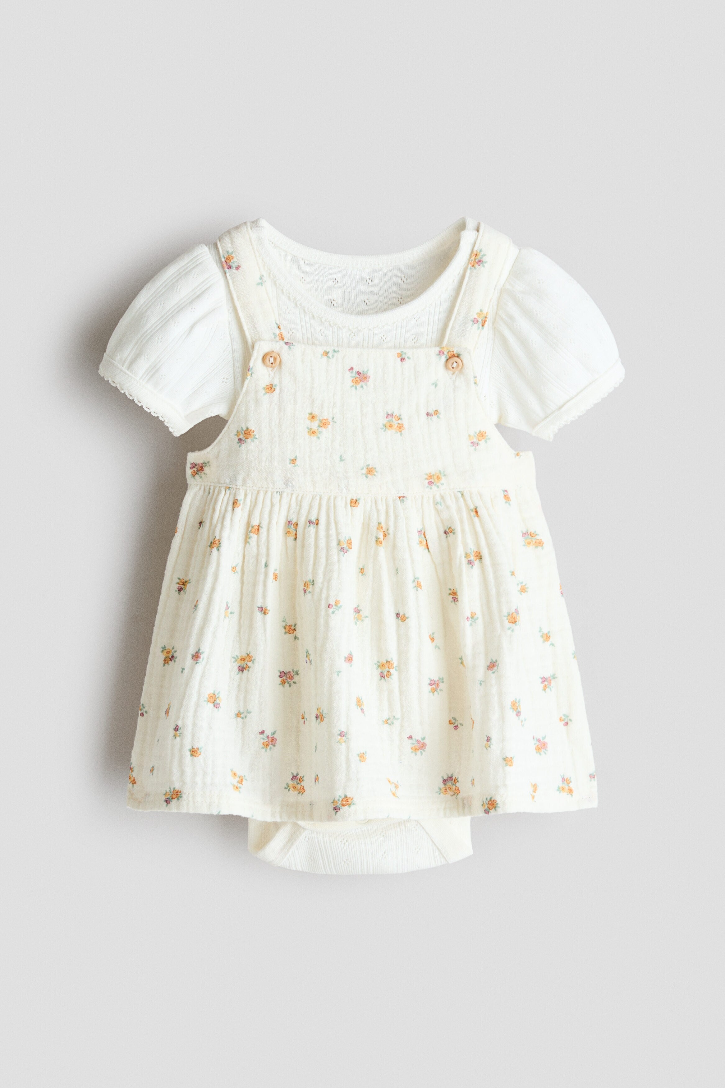 2-piece dress and bodysuit set - Cream Floral / 0-1 Months