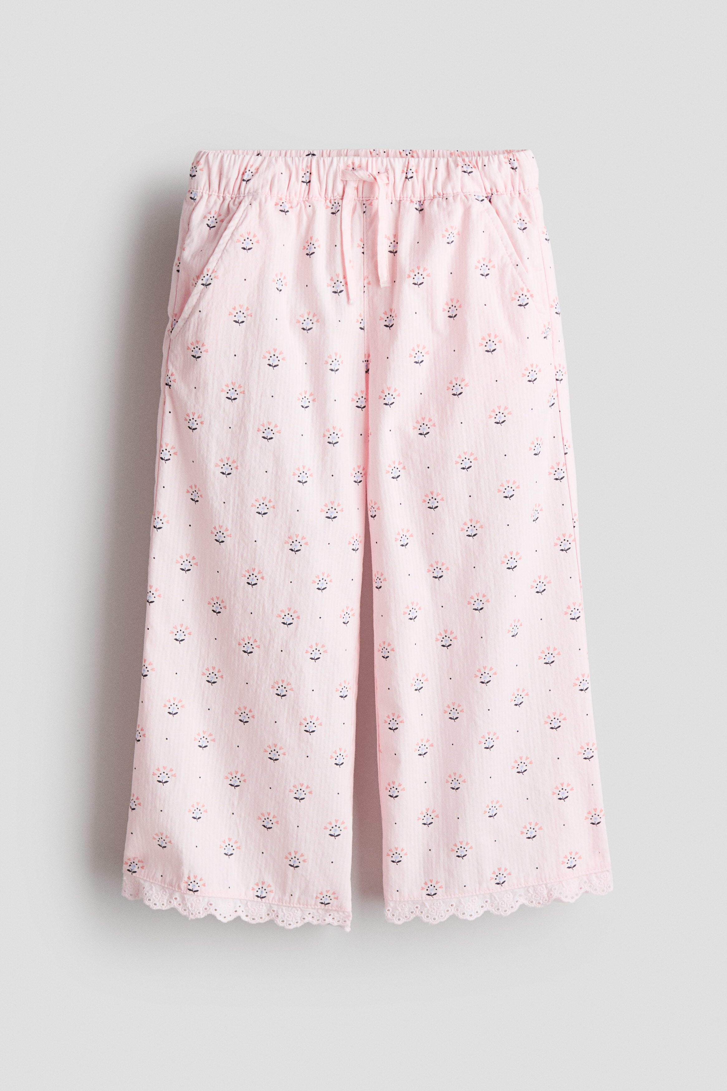 Lace-trimmed seersucker trousers