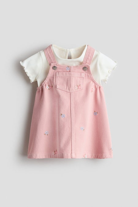 2-piece dungaree dress and top set