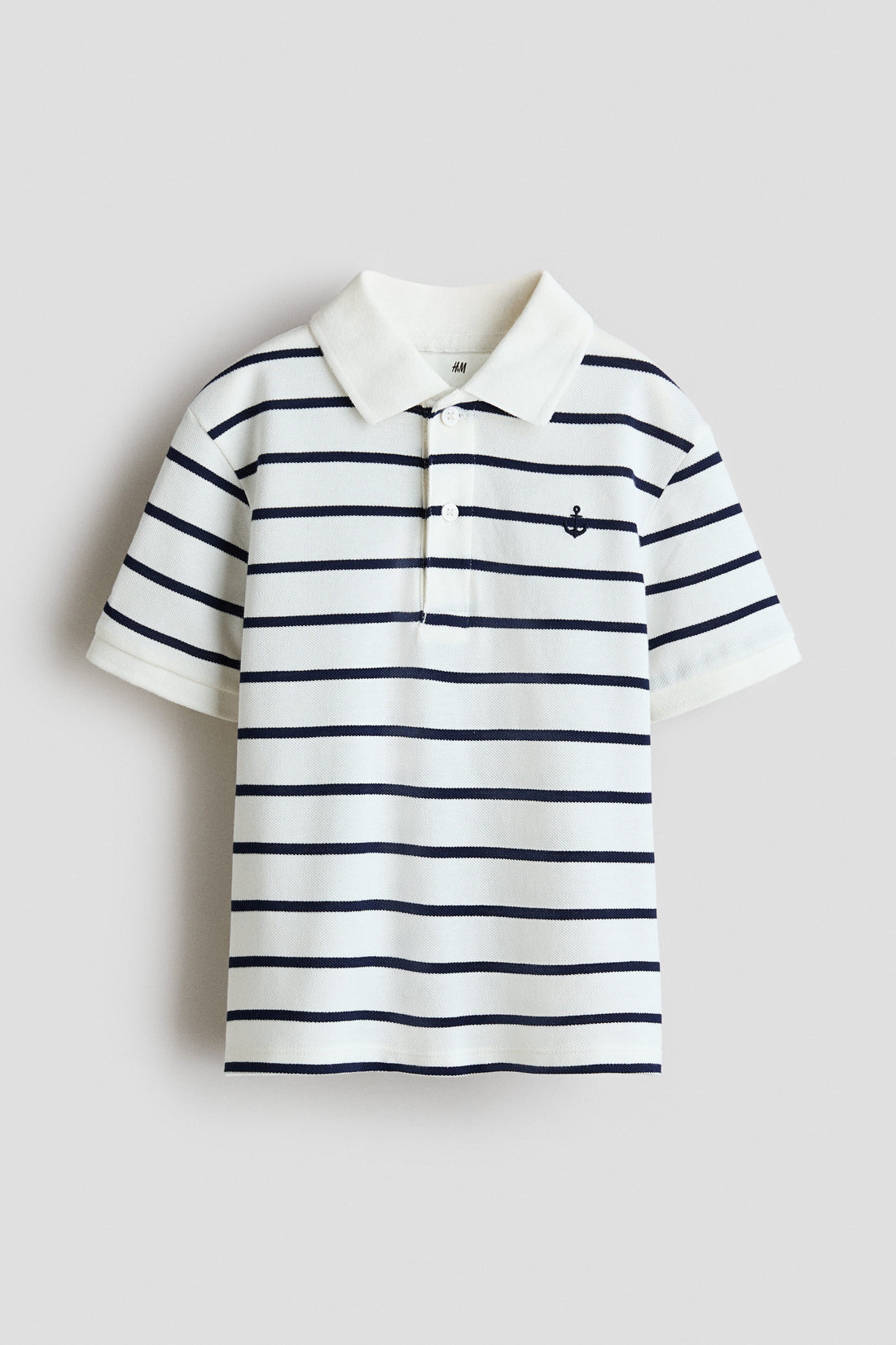 Embroidered-motif piqué polo shirt - Cream Striped / 4-6 Years