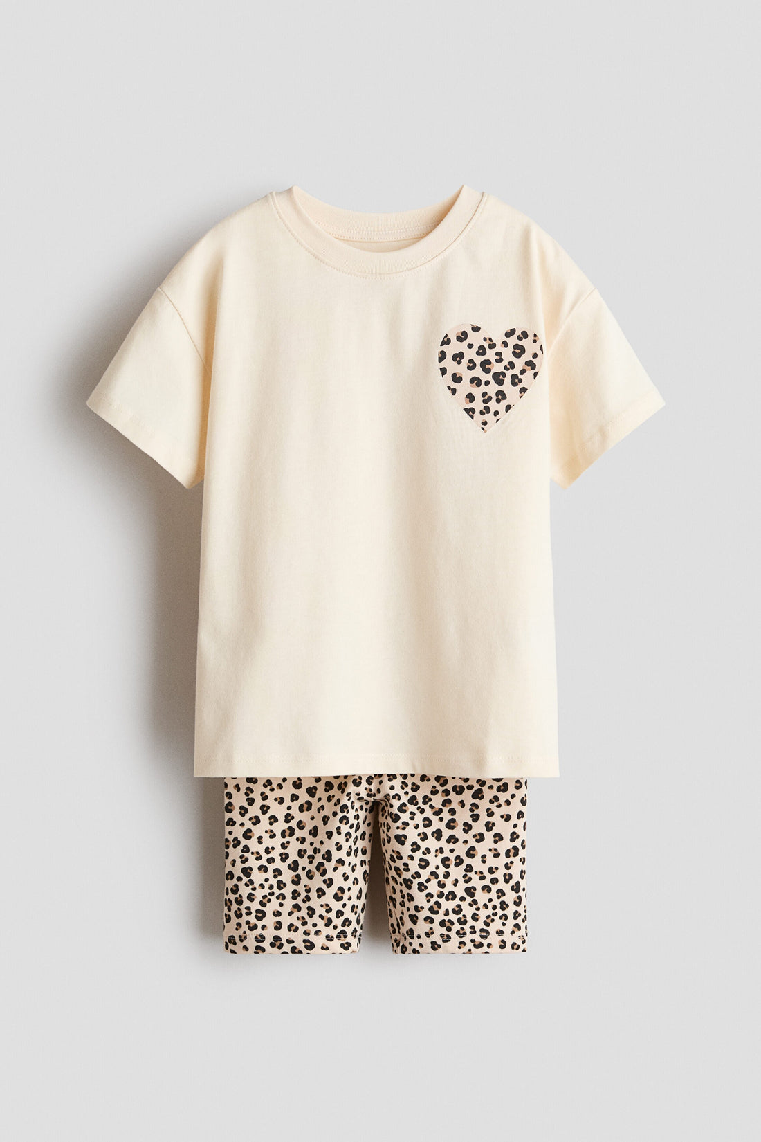 2-piece cotton jersey set - Light Beige Heart / 4-5 Years