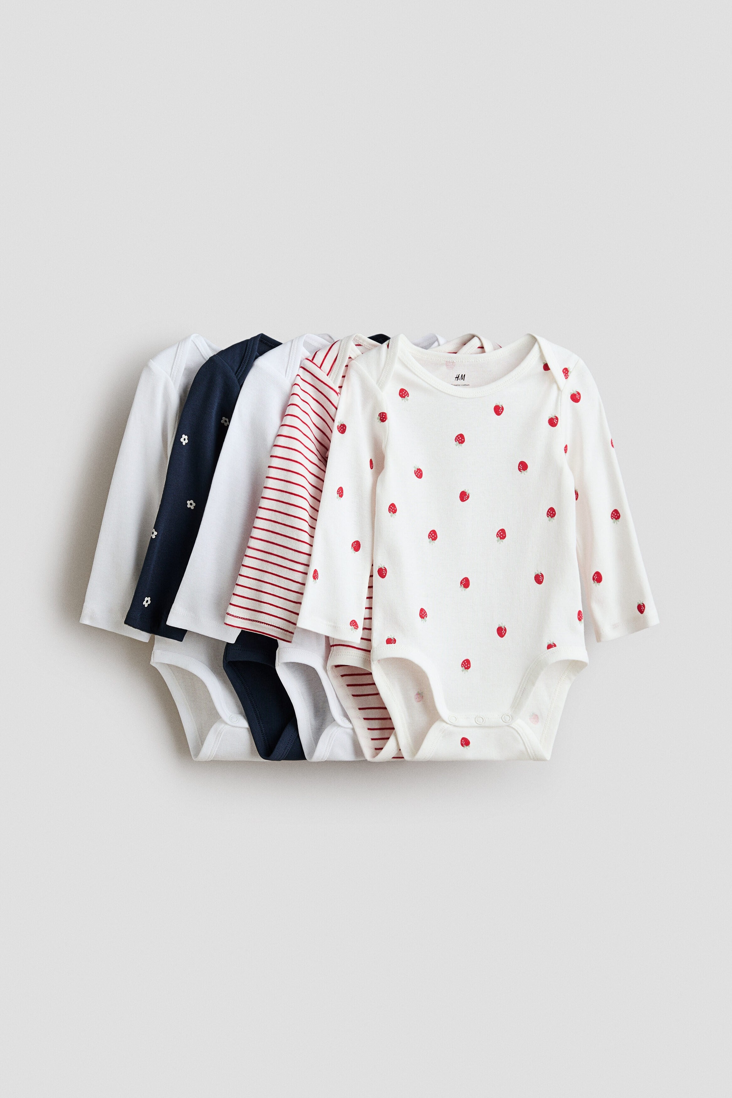 5-pack long-sleeved bodysuits - Blue Strawberries / 12-18 Months