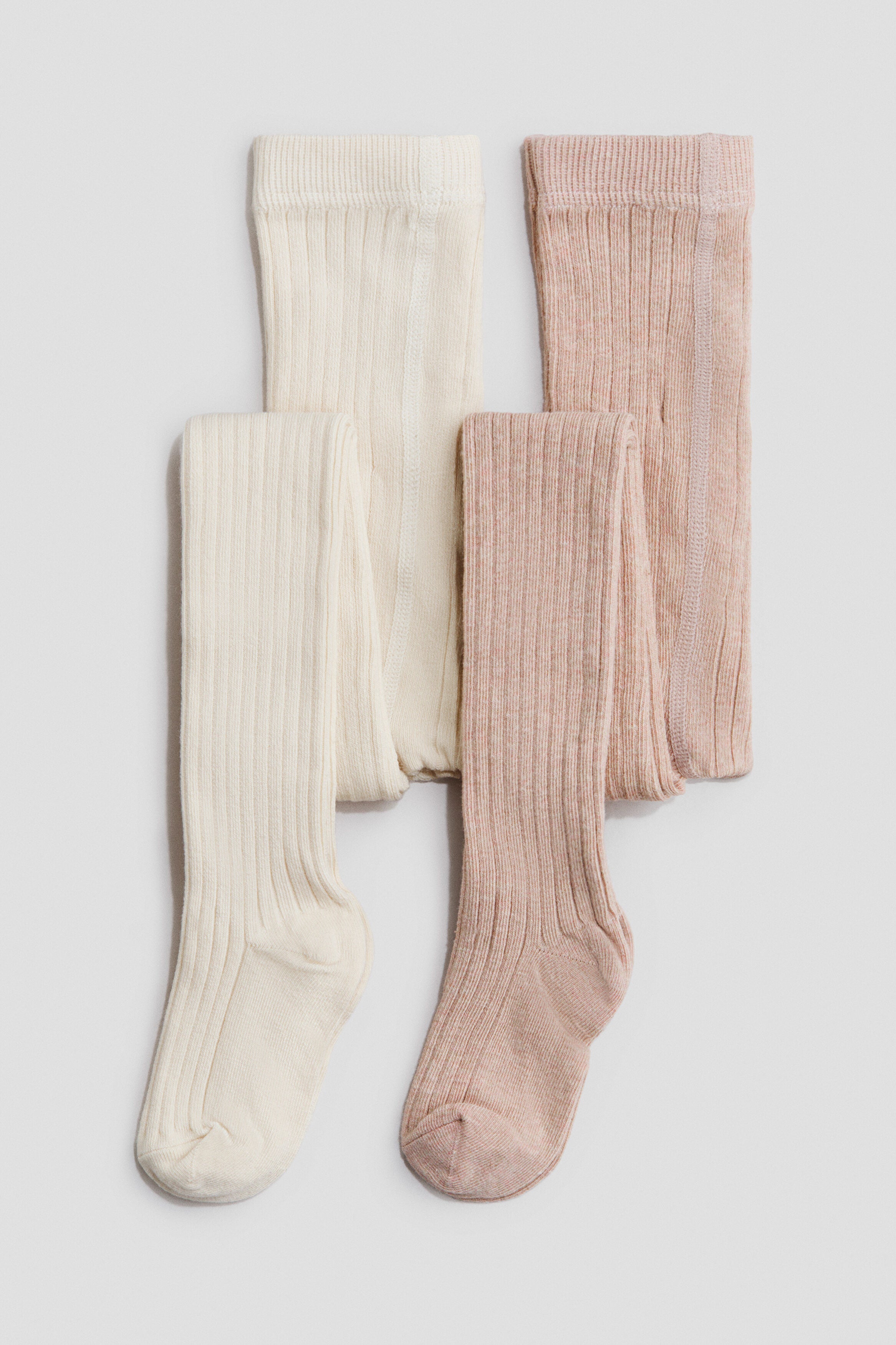 2-pack rib-knit tights - Cream Dusty Pink / 8-10 Years