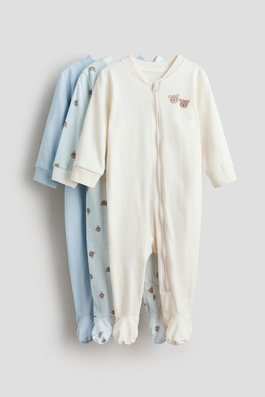 3-pack zip-up sleepsuits