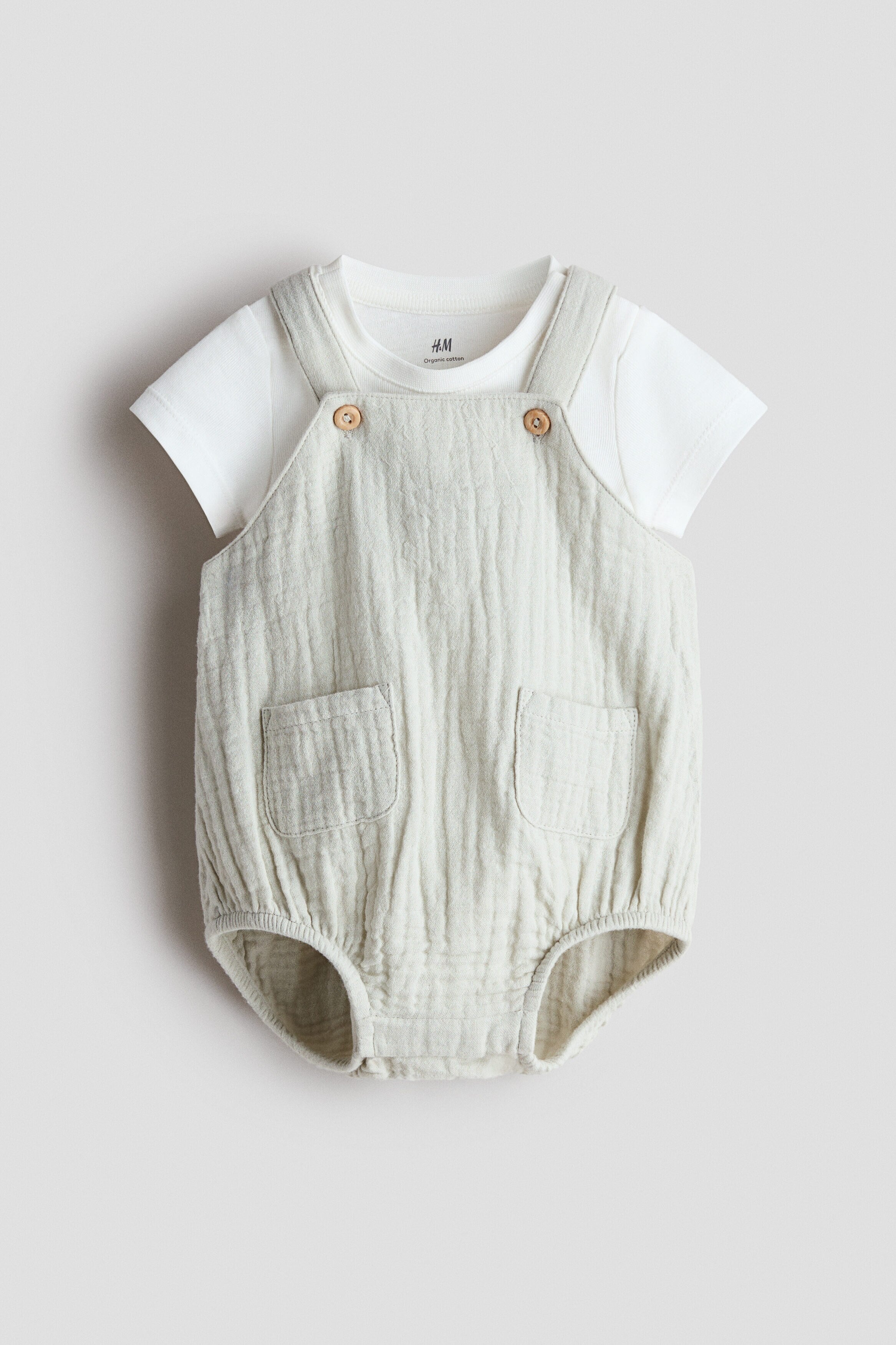 2-piece cotton set - Light Dusty Green White / 2-4 Months