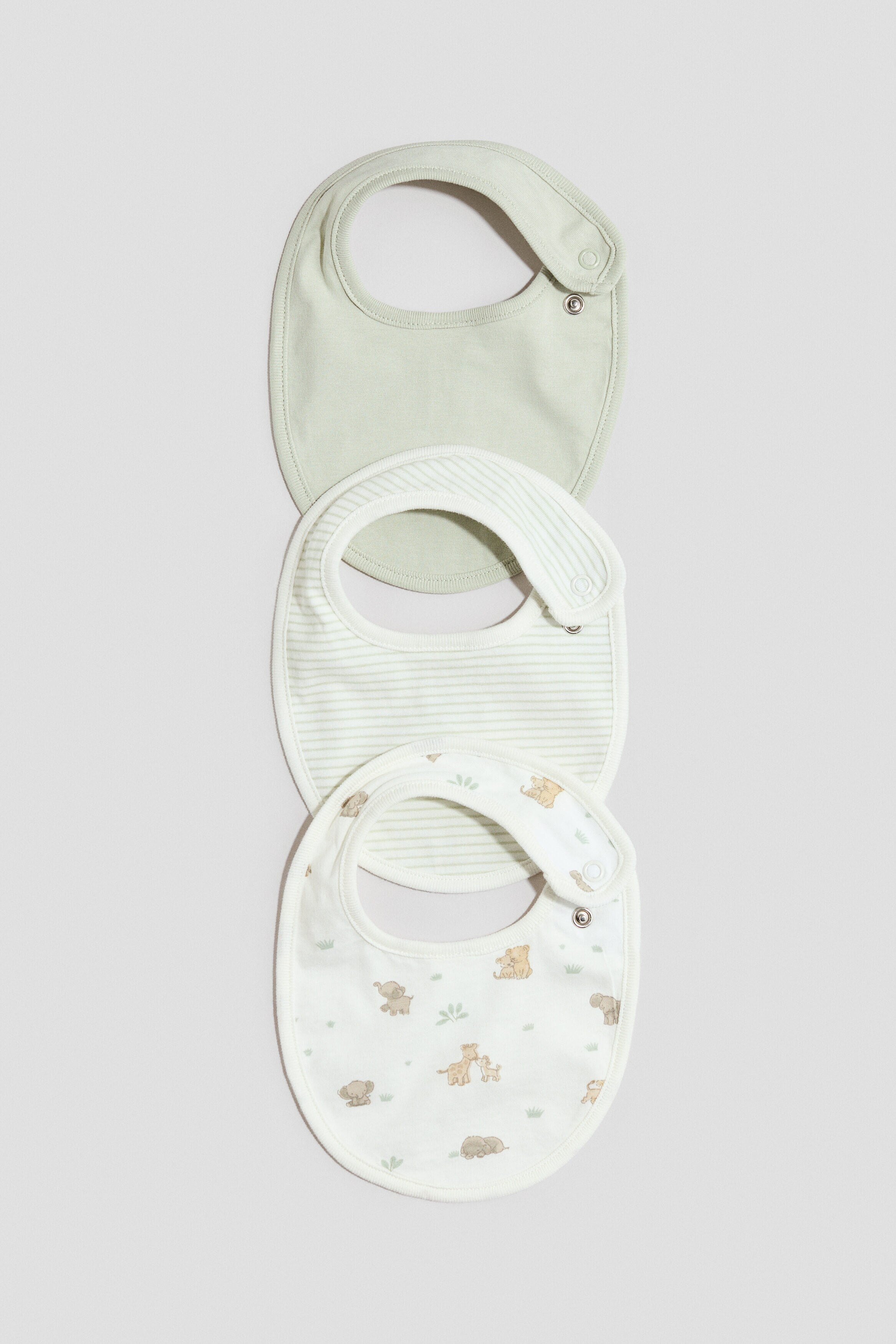 3-pack jersey bibs - Light Green Animals