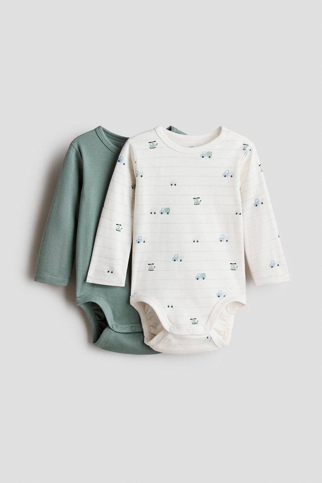 2-pack long-sleeved bodysuits - Dark Green Vehicles / 9-12 Months