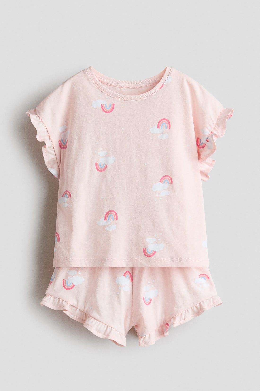 Frill-trimmed printed pyjamas - Light Pink Rainbows / 8-10 Years