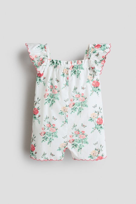 Floral-print cotton romper suit