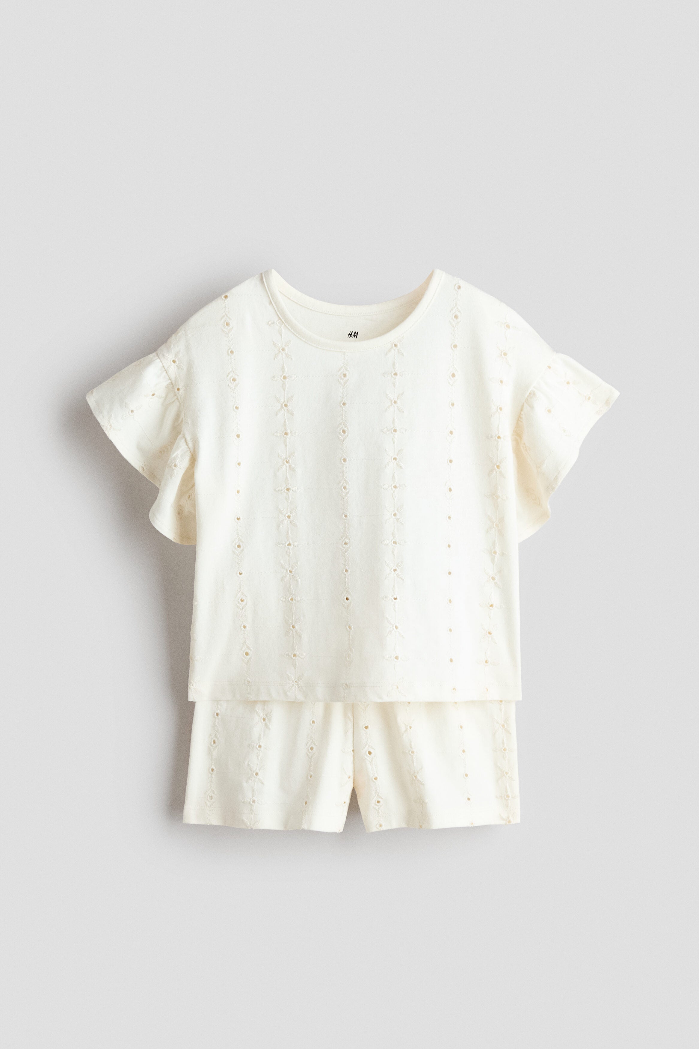 2-piece broderie anglaise set - Cream / 9-10 Years