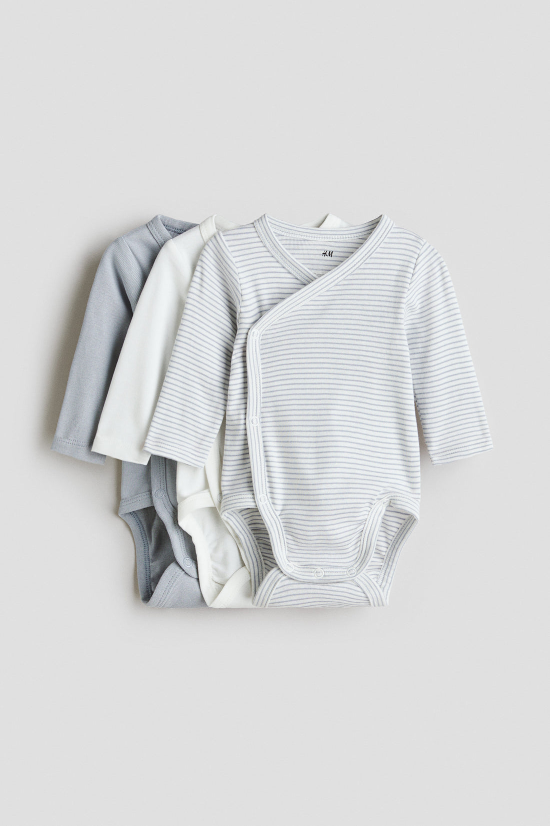 3-pack long-sleeved bodysuits - Light Dusty Blue Striped / 1-2 Months