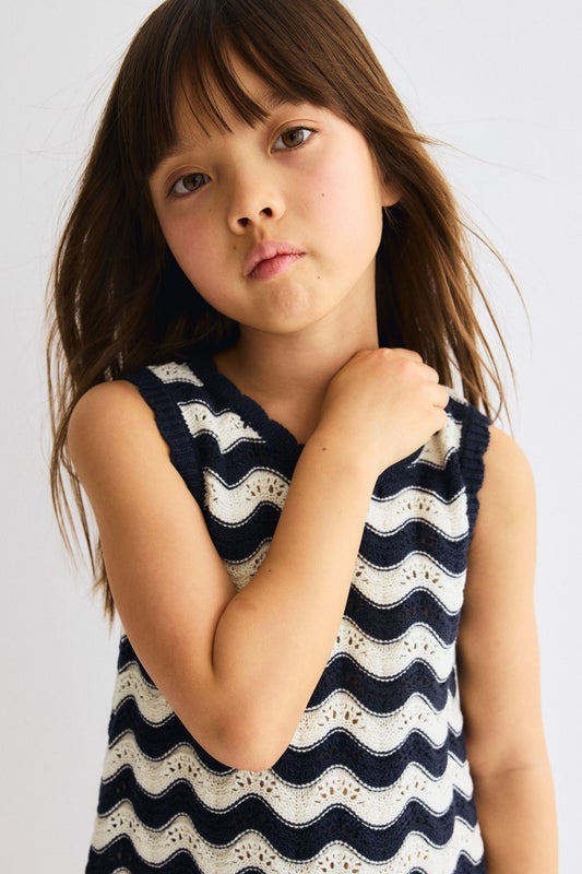 Appliquéd hole-knit dress