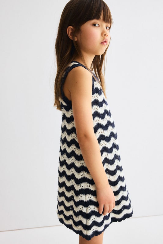 Appliquéd hole-knit dress