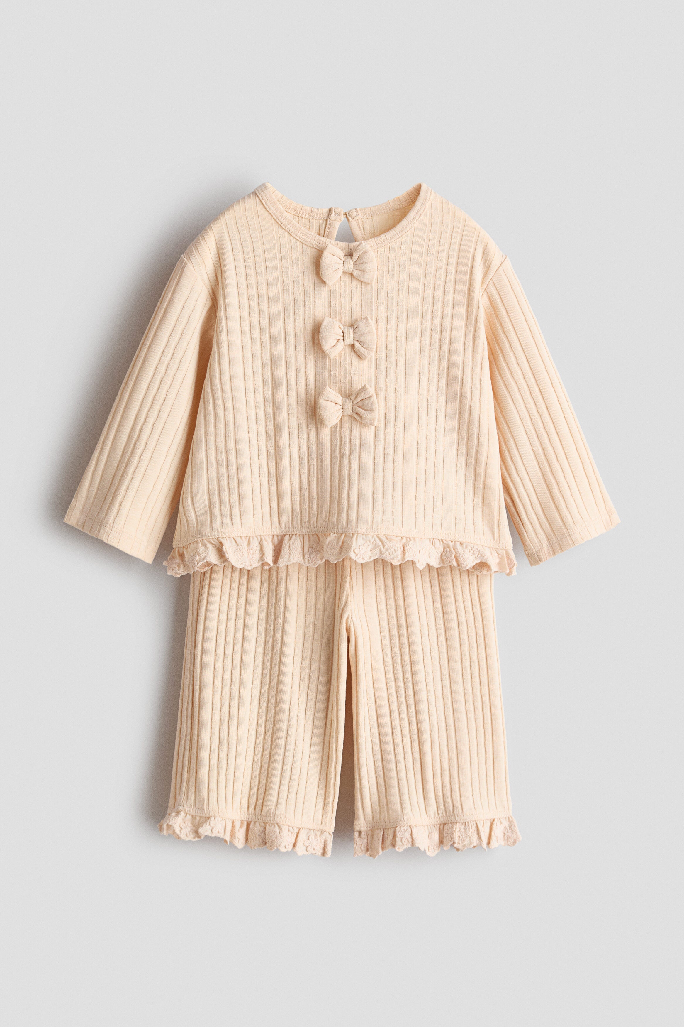 2-piece knitted bow-detail set - Light Beige / 1.5-2 Years