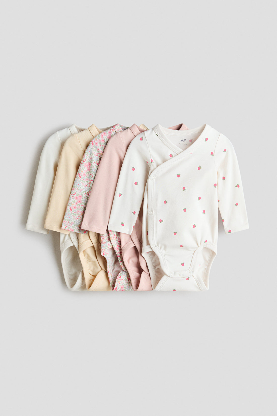 5-pack wrapover bodysuits - Cream Strawberries / 4-6 Months