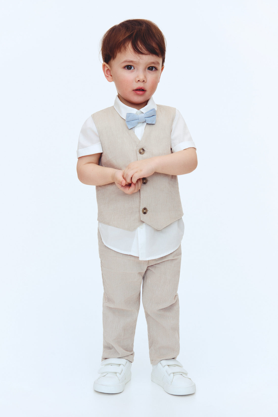 4-piece linen-blend dressy set - Light Beige White 0 / 12-18 Months