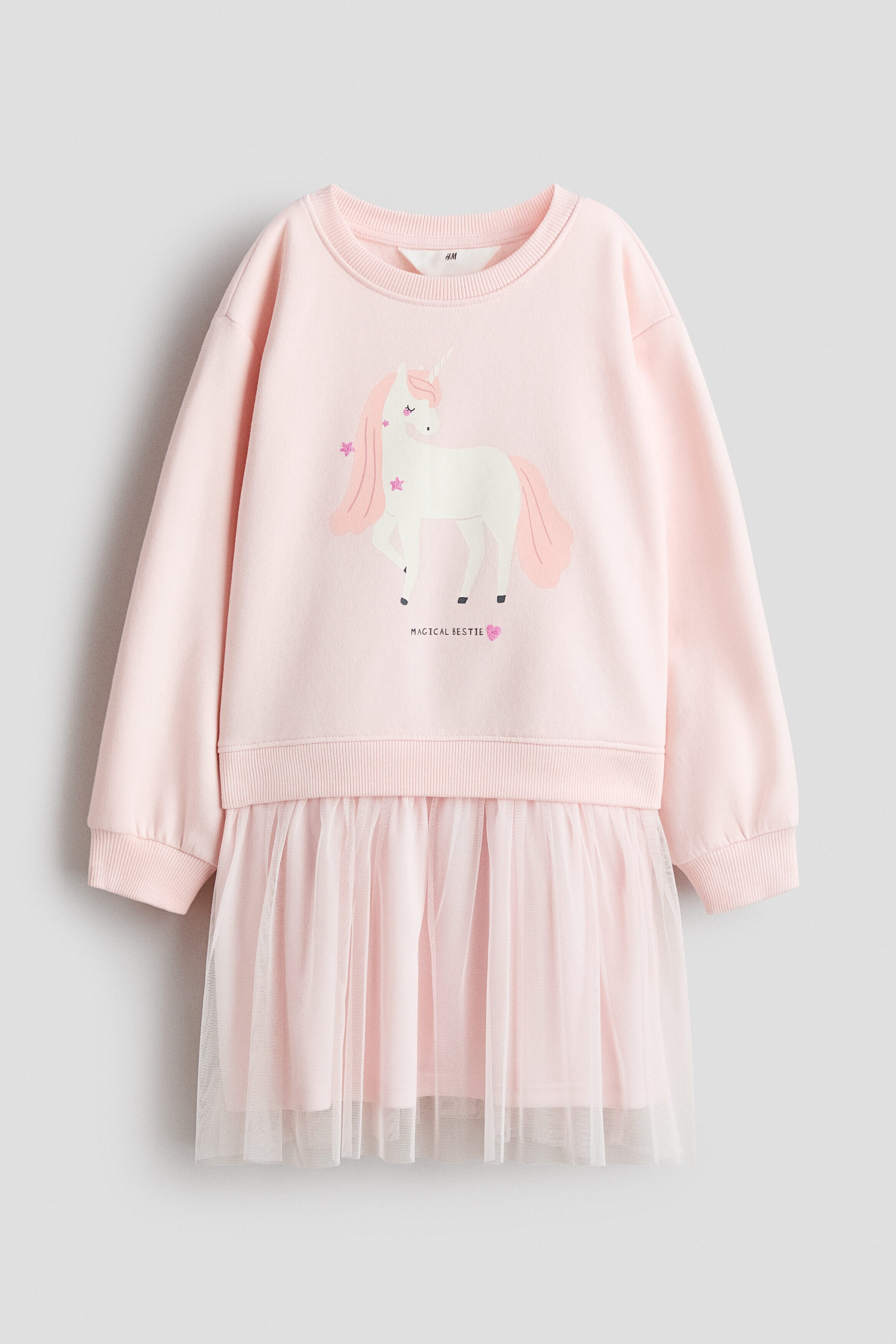 Tulle-skirt sweatshirt dress - Light Pink Unicorn / 1.5-2 Years