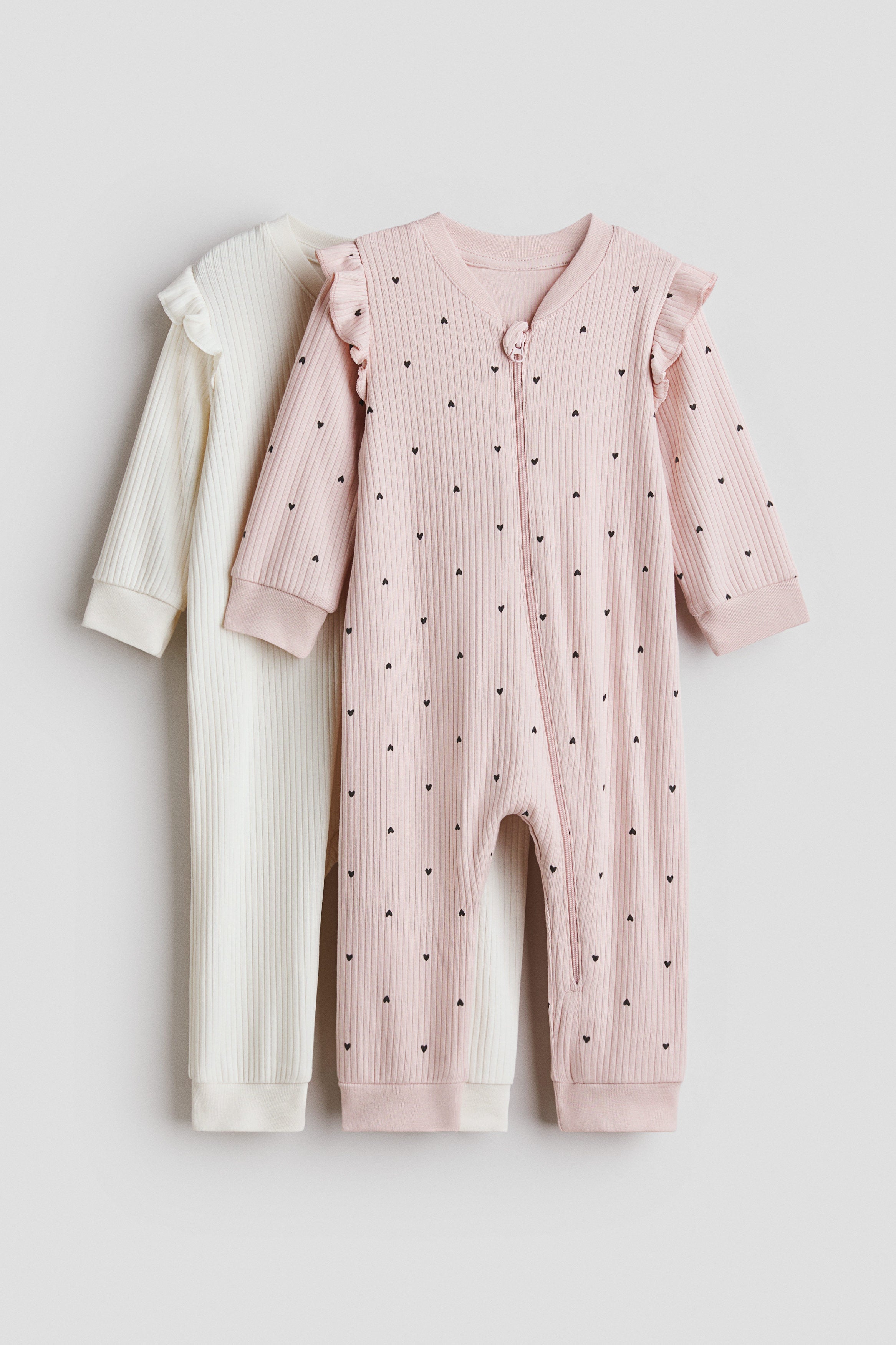 2-pack cotton sleepsuits - Light Pink White / 12-18 Months