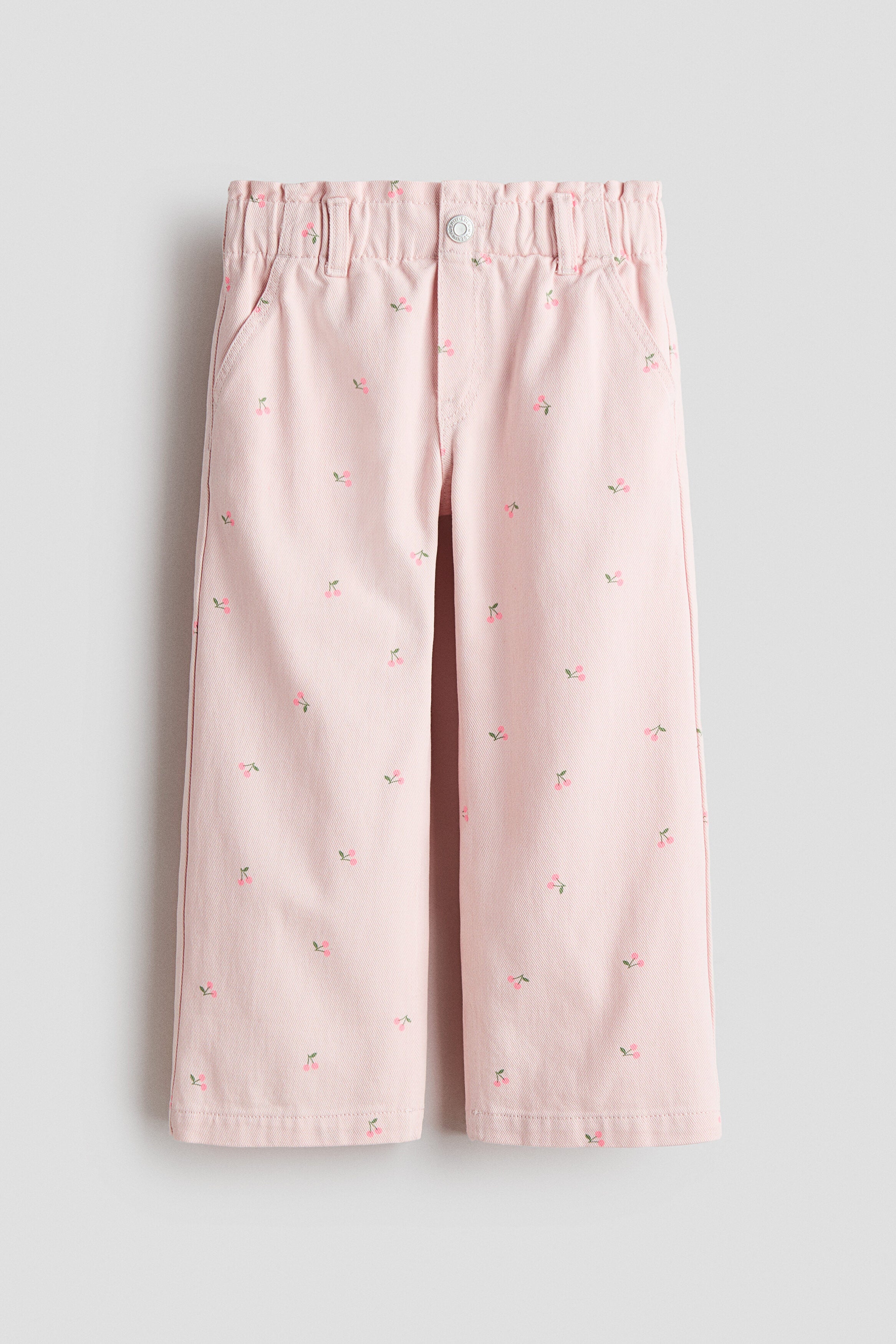 Wide leg paper bag jeans - Light Pink Cherries / 1.5-2 Years