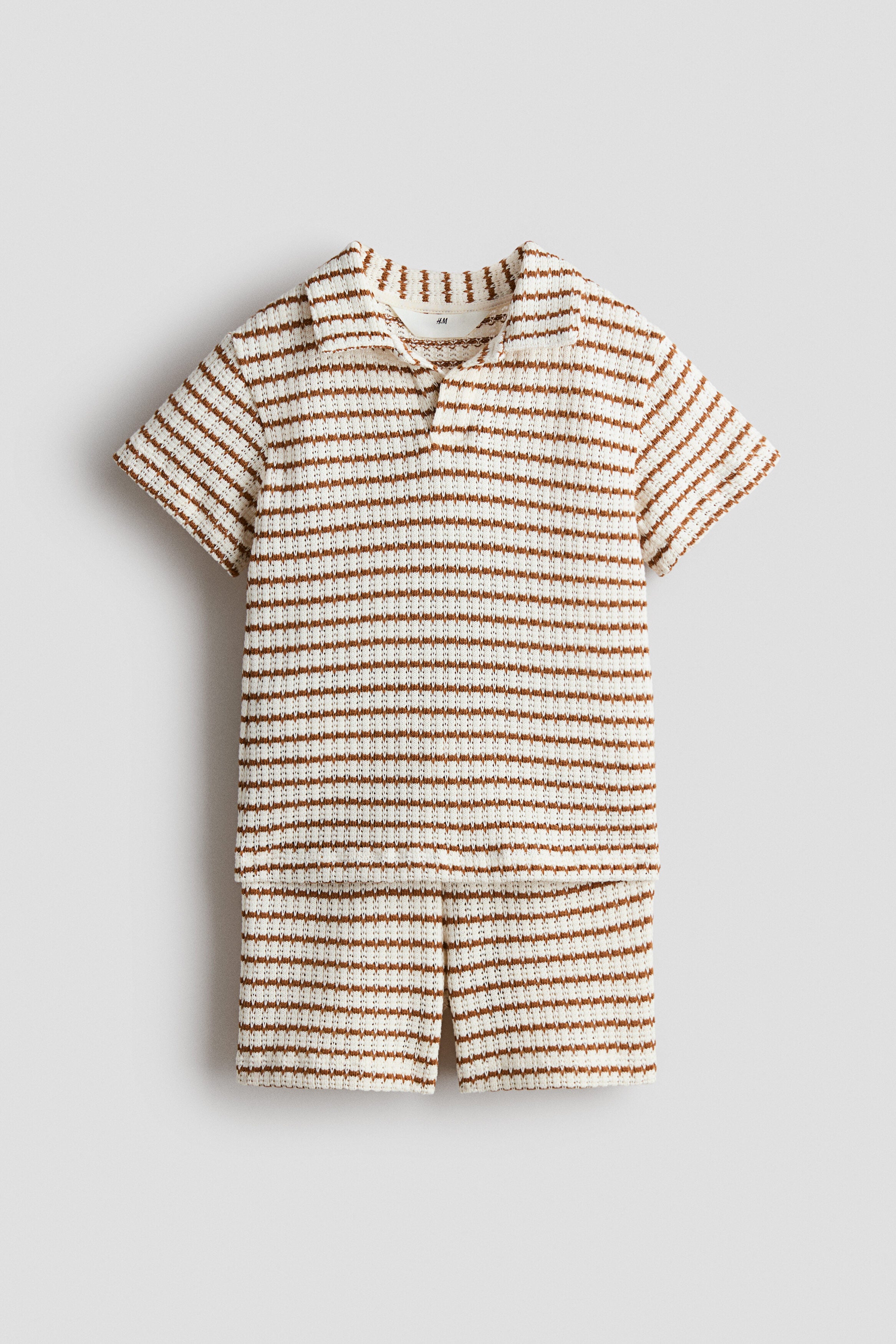 2-piece textured-knit set - White Brown Striped / 1.5-2 Years