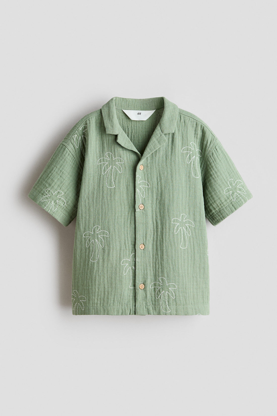 Embroidered muslin resort shirt