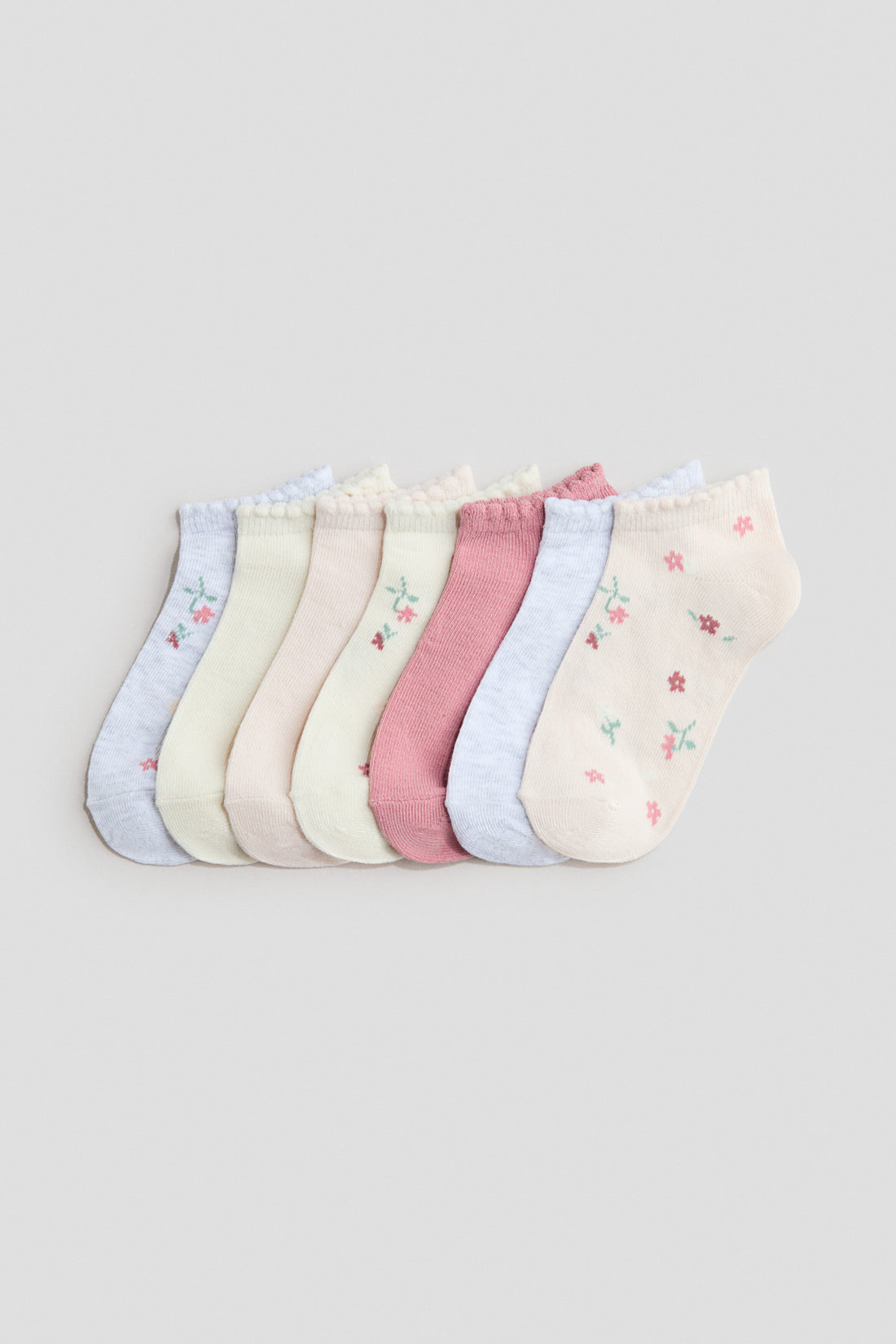 7-pack trainer socks - Light Pink Floral / 1.5-3.5