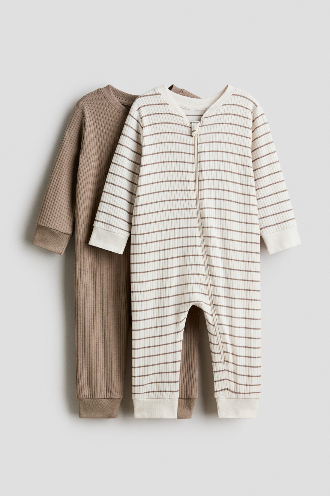 2-pack cotton sleepsuits - Dark Beige Striped / 1.5-2 Years