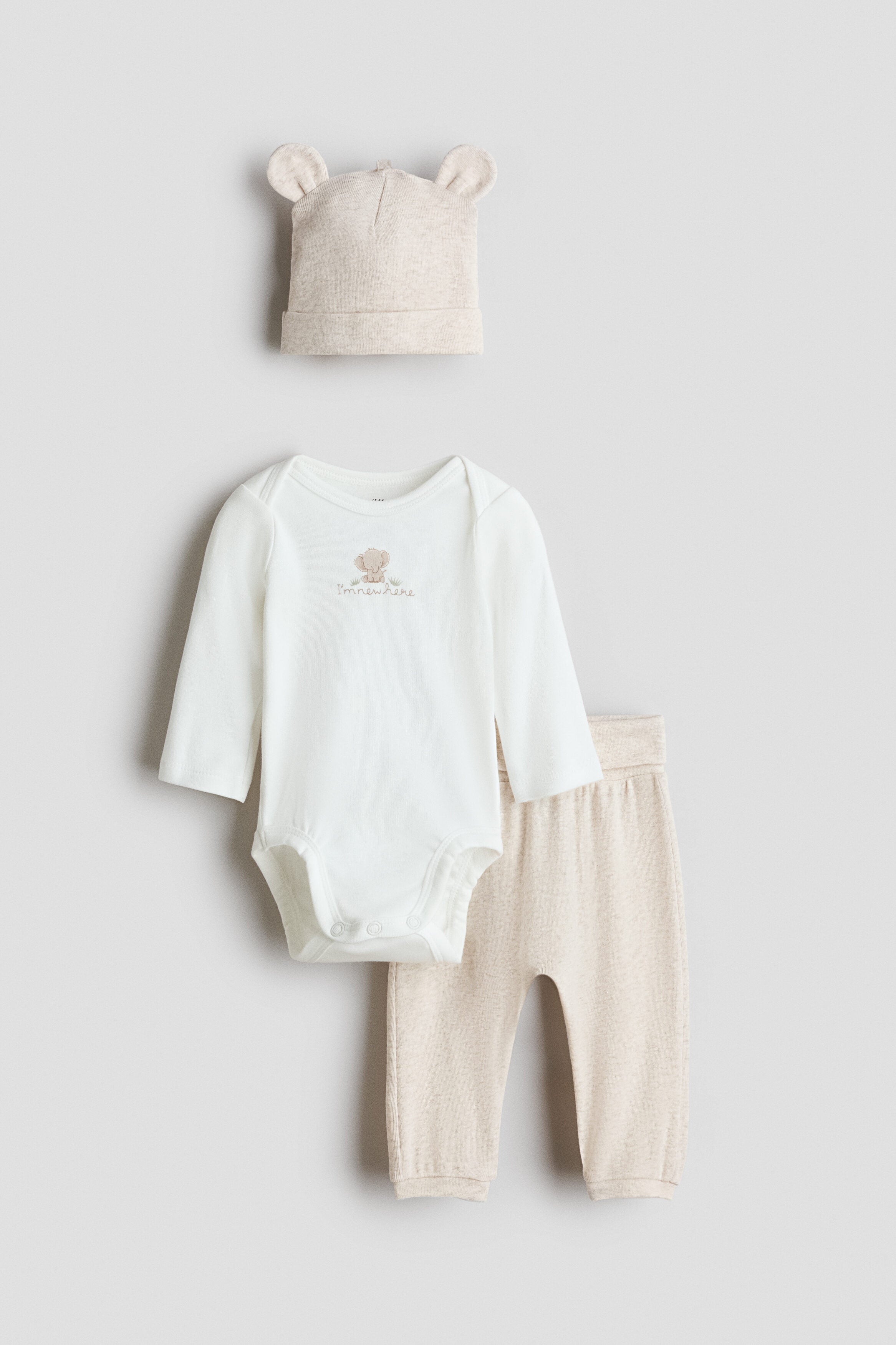 3-piece cotton set - Beige I M New Here / 4-6 Months