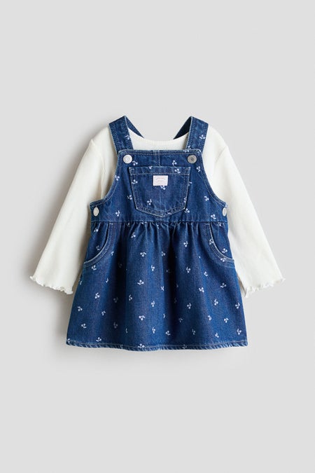 2-piece dungaree dress and top set