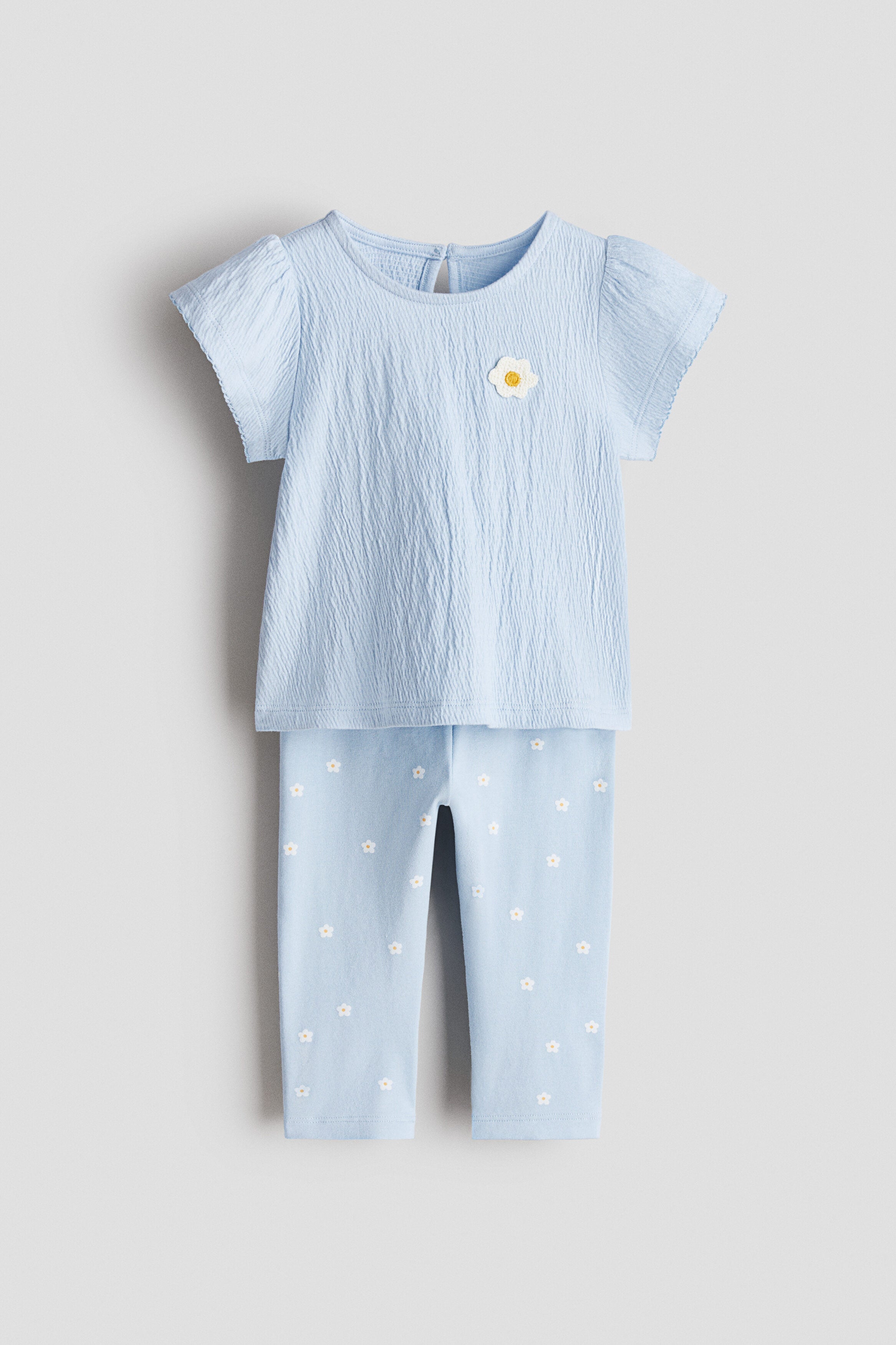 2-piece top and leggings set - Light Blue Daisies / 12-18 Months