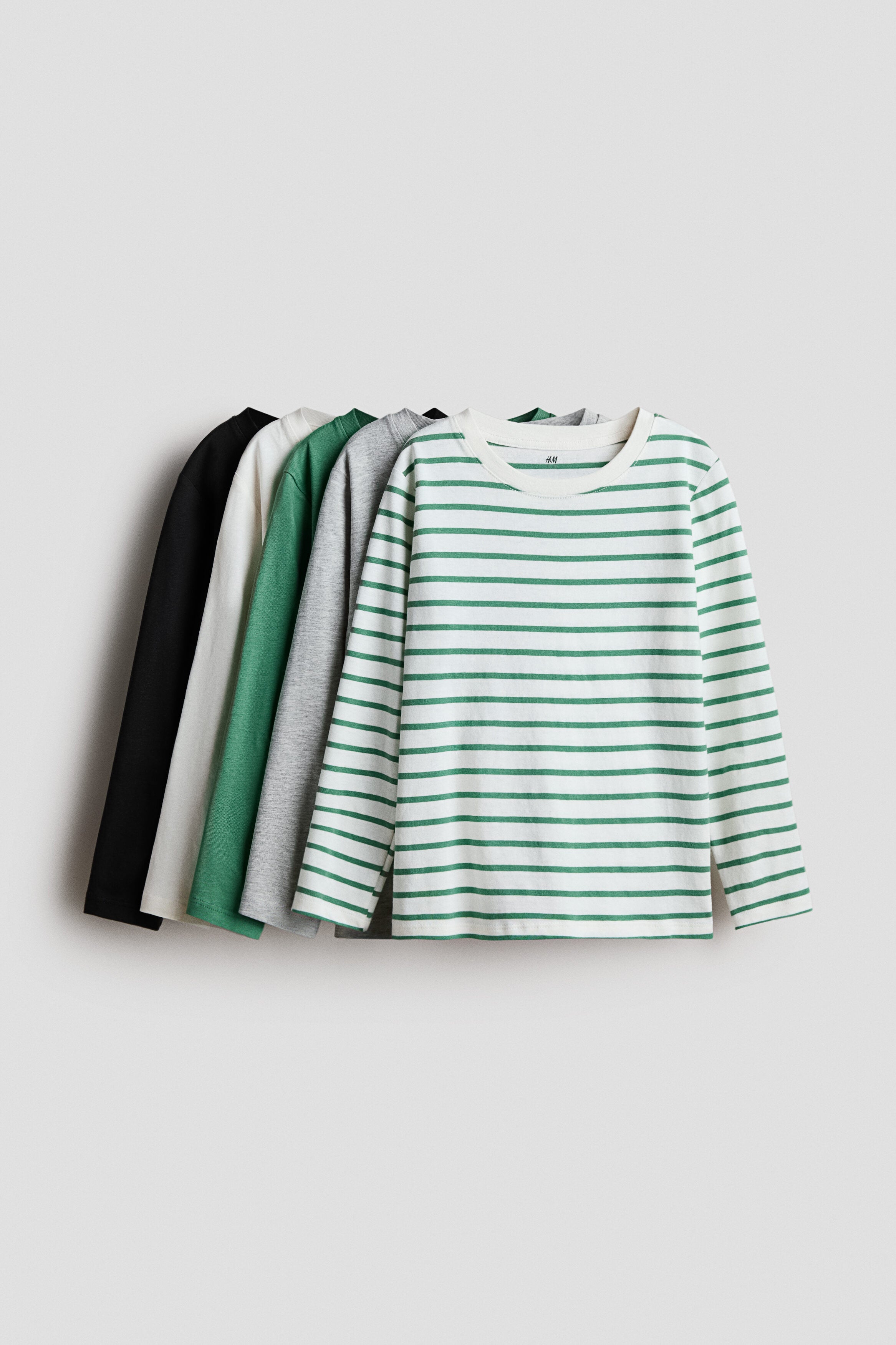 5-pack cotton jersey tops - Green Striped / 8-10 Years
