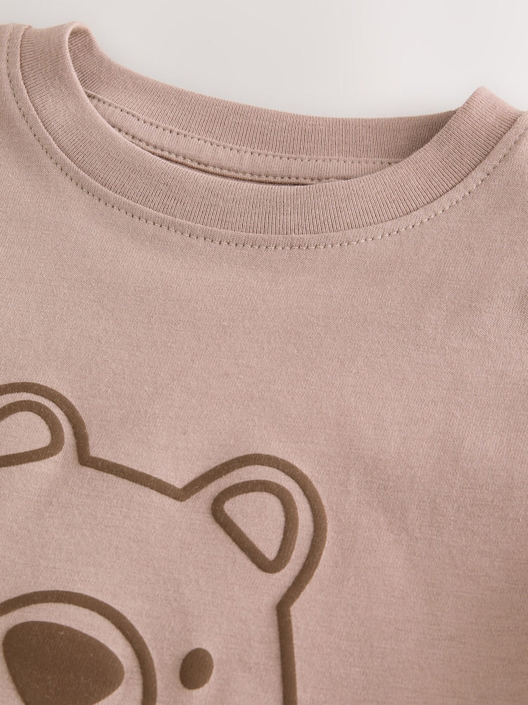 Ecru Bear Twill Hooded Overshirt and T-Shirt Set (3mths-7yrs)