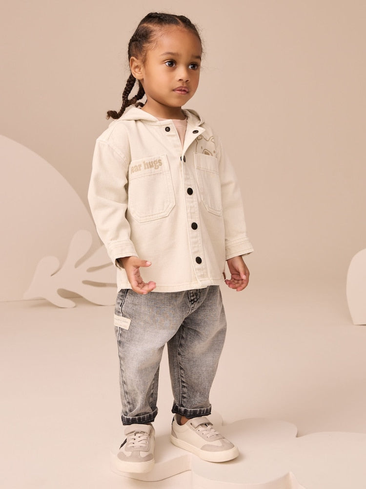 Ecru Bear Twill Hooded Overshirt and T-Shirt Set (3mths-7yrs)