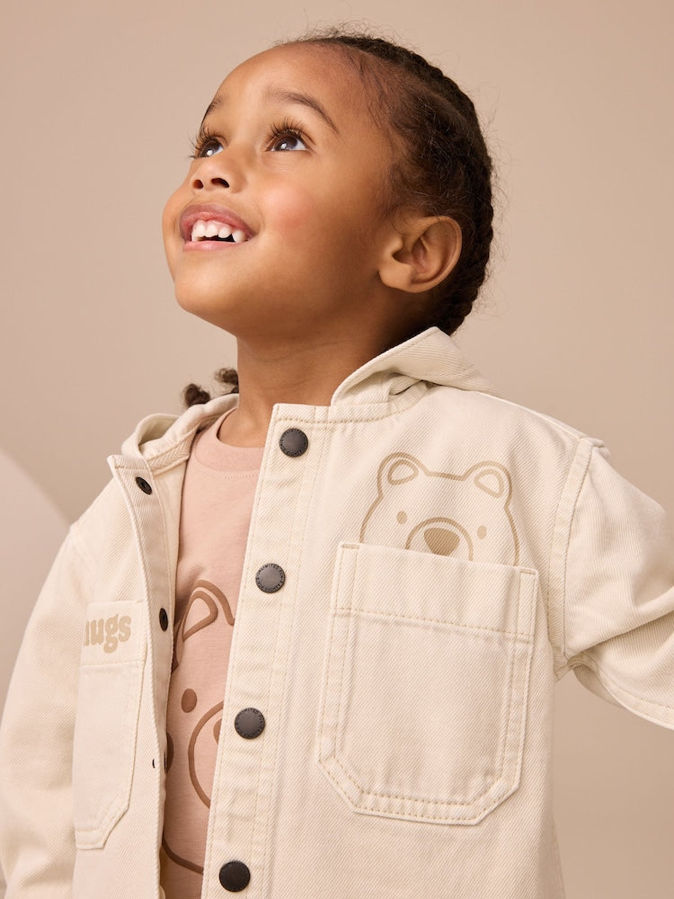 Ecru Bear Twill Hooded Overshirt and T-Shirt Set (3mths-7yrs)