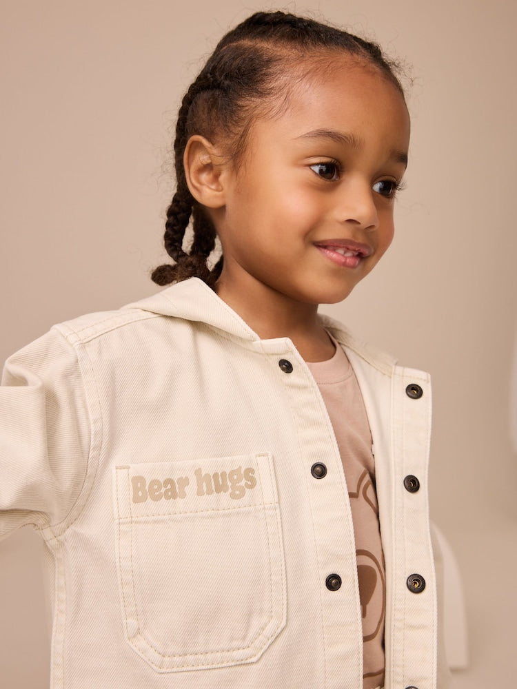 Ecru Bear Twill Hooded Overshirt and T-Shirt Set (3mths-7yrs)