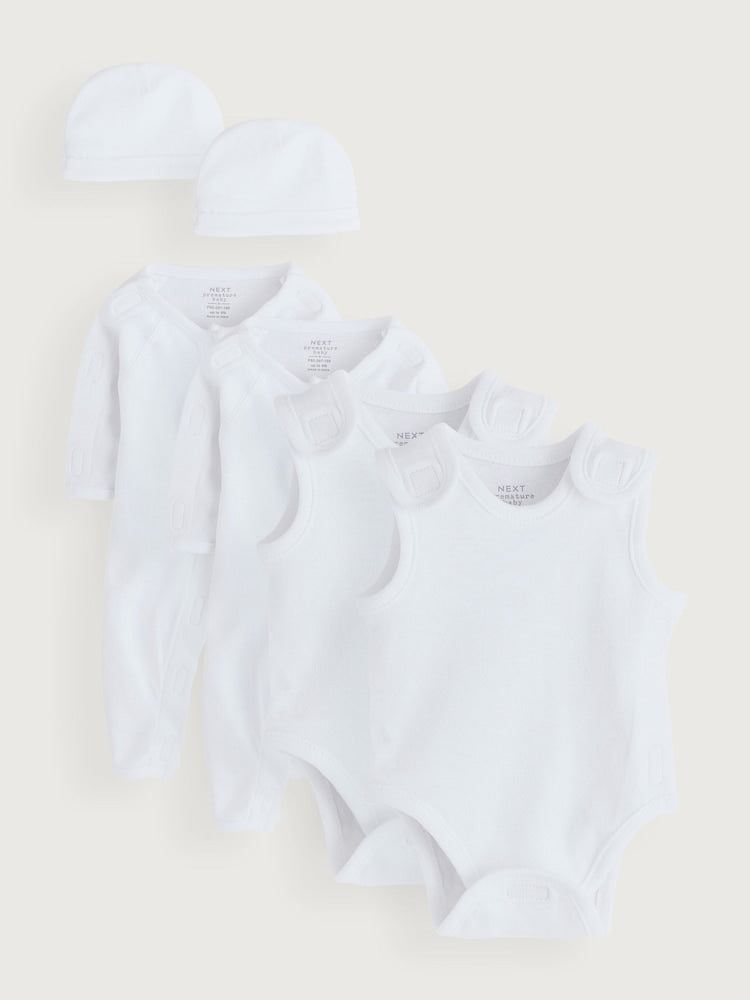 White Baby Premature Sleepsuit 6 Piece Set (0-0mths) - White / 3lb
