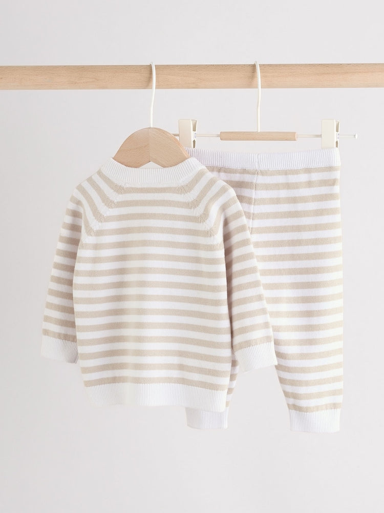 Neutral Stripe Knitted Top and Leggings Baby Set (0mths-2yrs)
