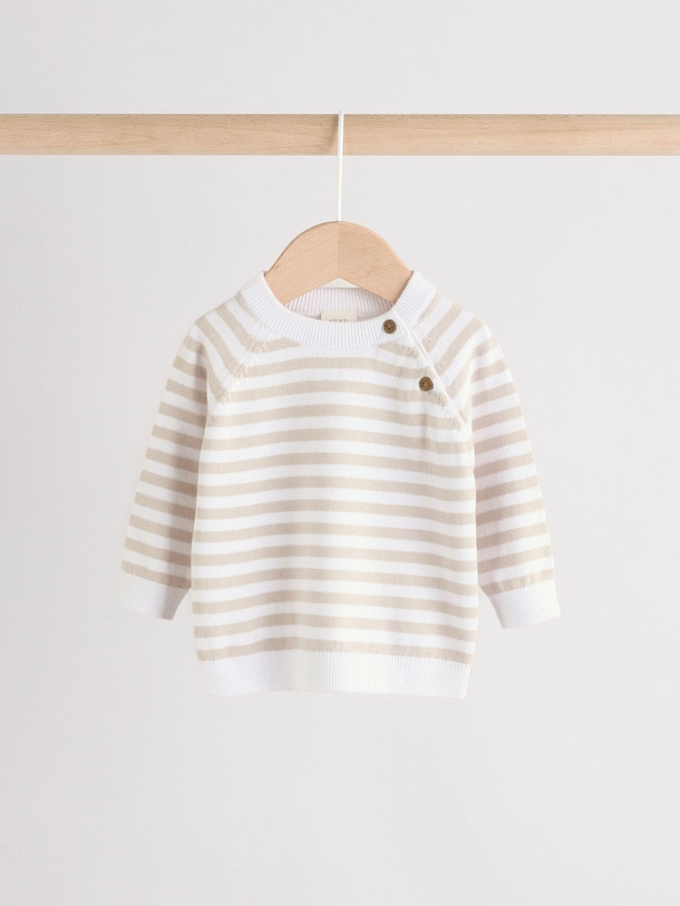 Neutral Stripe Knitted Top and Leggings Baby Set (0mths-2yrs)