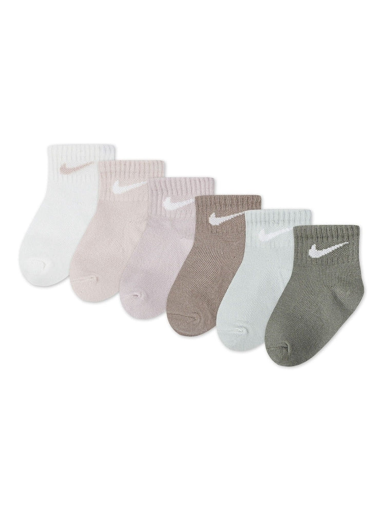 Nike Multi Muted Colours Infant Swoosh Ankle Socks 6 Pack - Size 6-12 Months (68-80cm)
