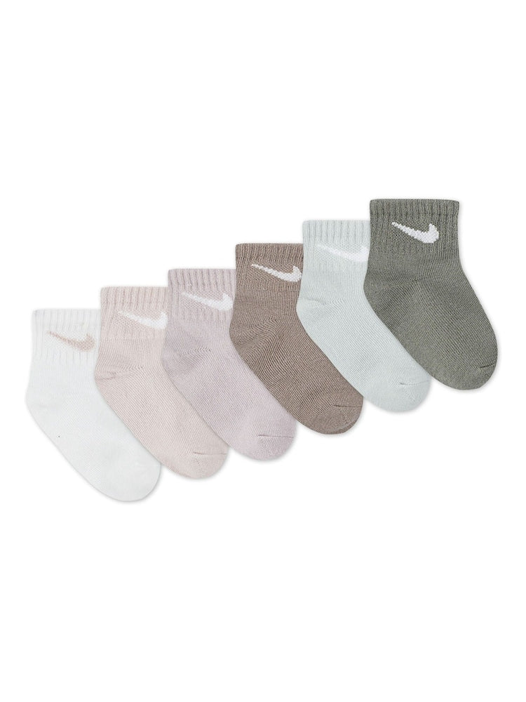 Nike Multi Muted Colours Infant Swoosh Ankle Socks 6 Pack - Size 6-12 Months (68-80cm)