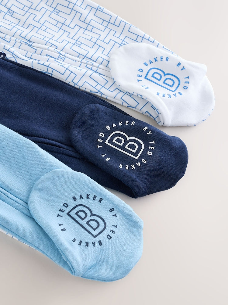 Baker by Ted Baker Navy/Blue Baker by Ted Baker 3 Pack Sleepsuits