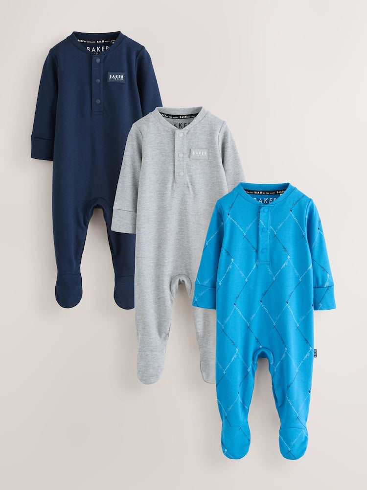 Baker by Ted Baker Navy Blue Grey Baker by Ted Baker 3 Pack Sleepsuits