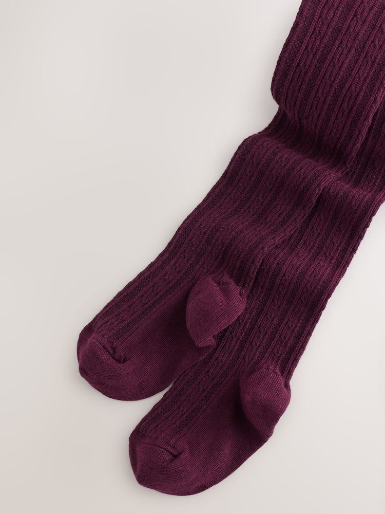 Burgundy Red Regular Length Cotton Rich Cable Tights