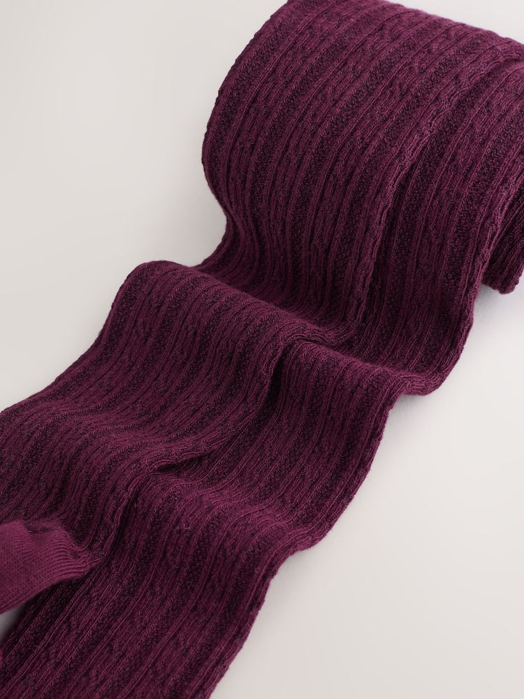 Burgundy Red Regular Length Cotton Rich Cable Tights