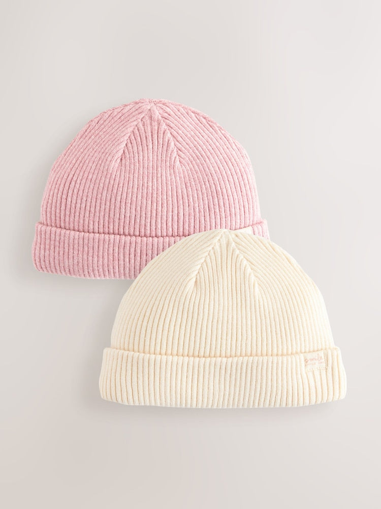 Pink/Cream Cable Knitted Baby Beanies 2 Pack (0-18mths)
