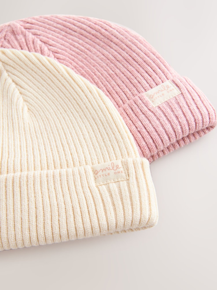 Pink/Cream Cable Knitted Baby Beanies 2 Pack (0-18mths)