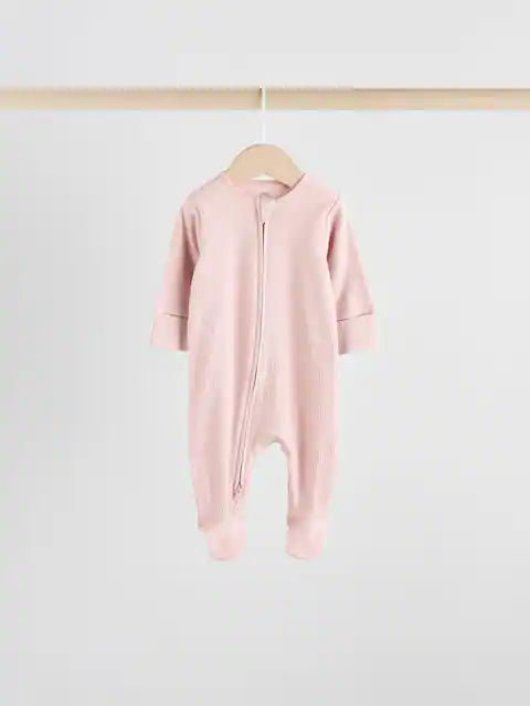 Pink 5 Pack Two Way Zip Baby Sleepsuits (0-2yrs)