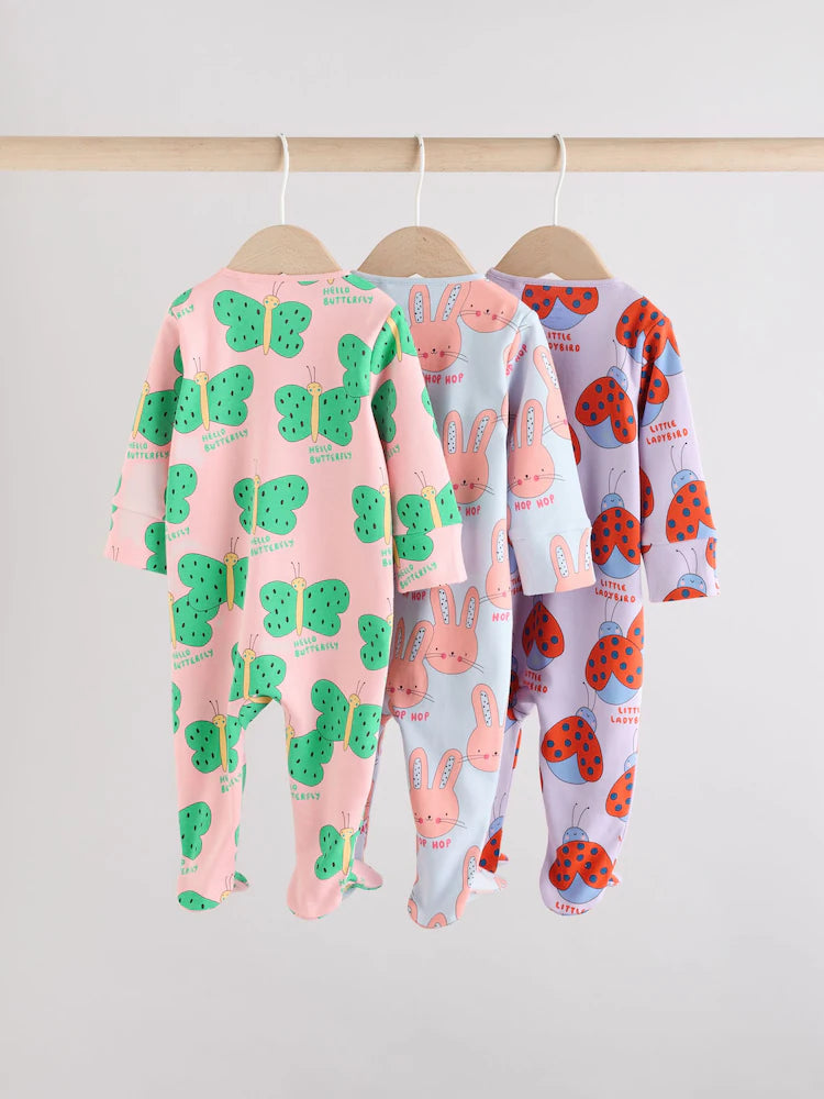 Bright Two Way Zip Sleepsuits 3 Pack (0mths-2yrs)